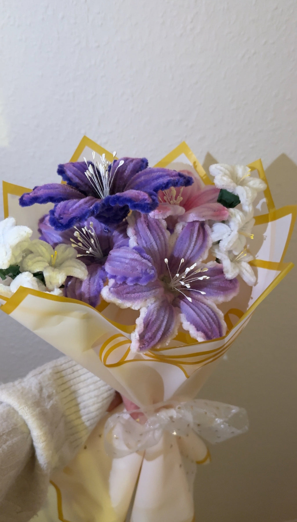 Purple Pipe cleaner stargazing lily bouquet