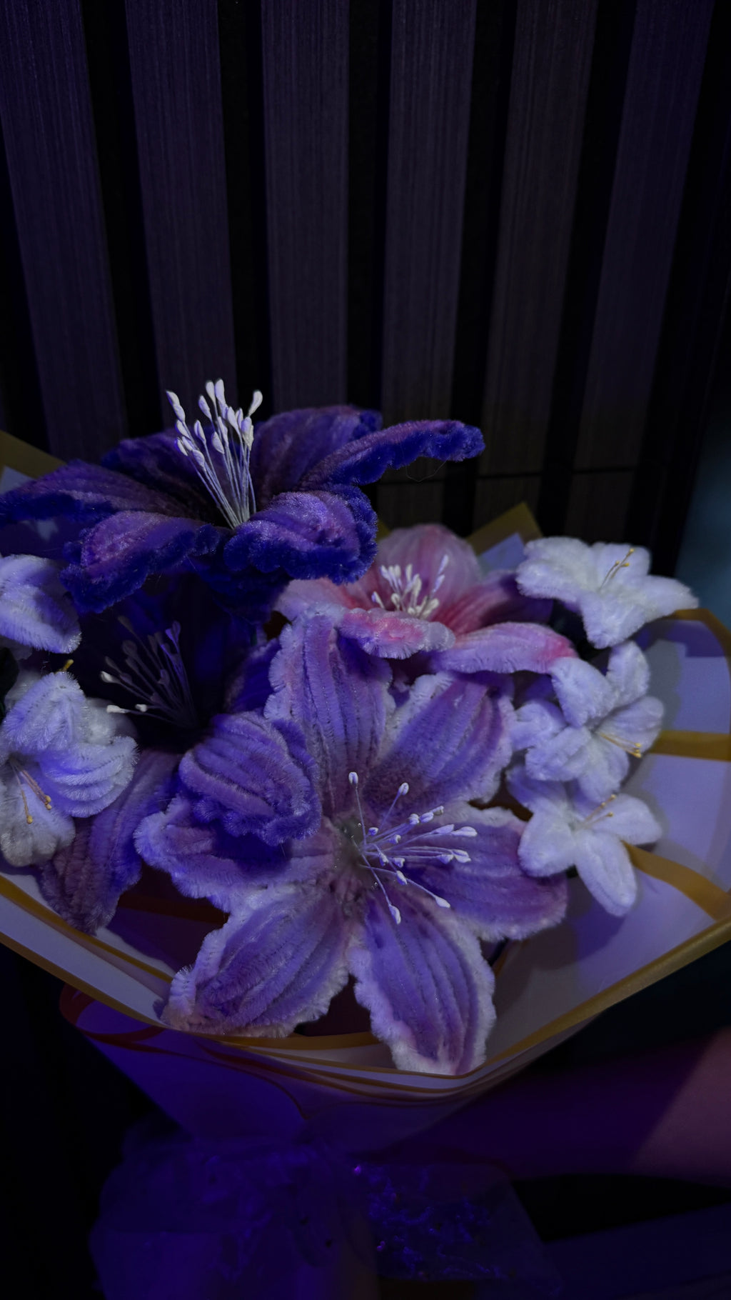 Purple Pipe cleaner stargazing lily bouquet